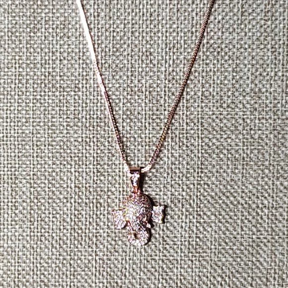 Crystal Elephant Head Necklace - Solid Copper, Rose Gold Plated, AAA CZ. - Picture 5 of 11